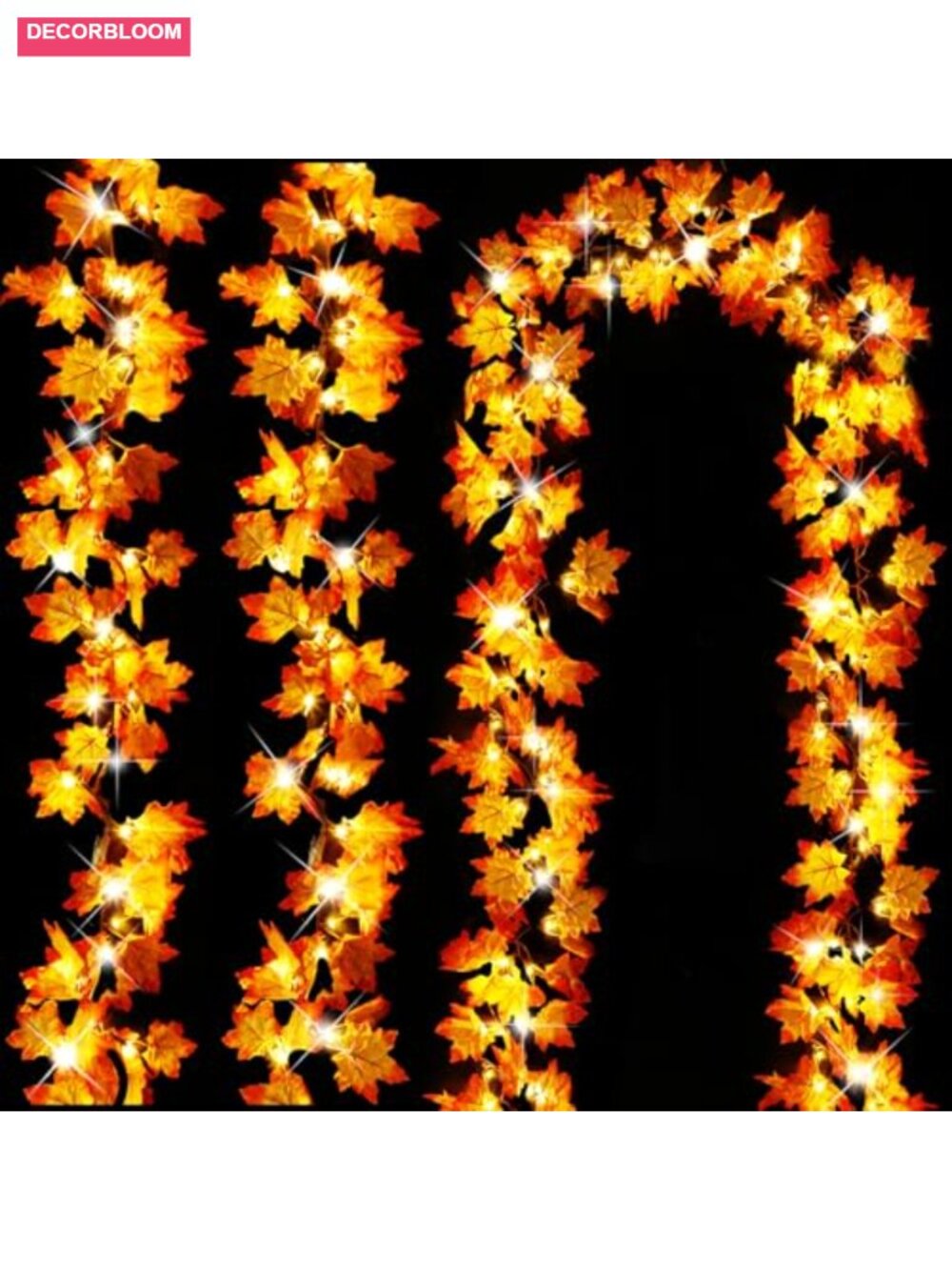 Fall Maple Leaf Garland Lights 60 LED Timer Battery Operated Autumn Decor